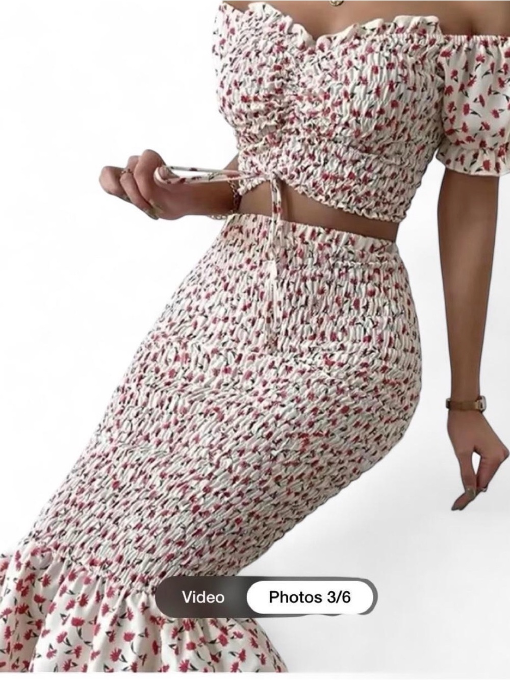 Smocked White Floral Midi Skirt - Women